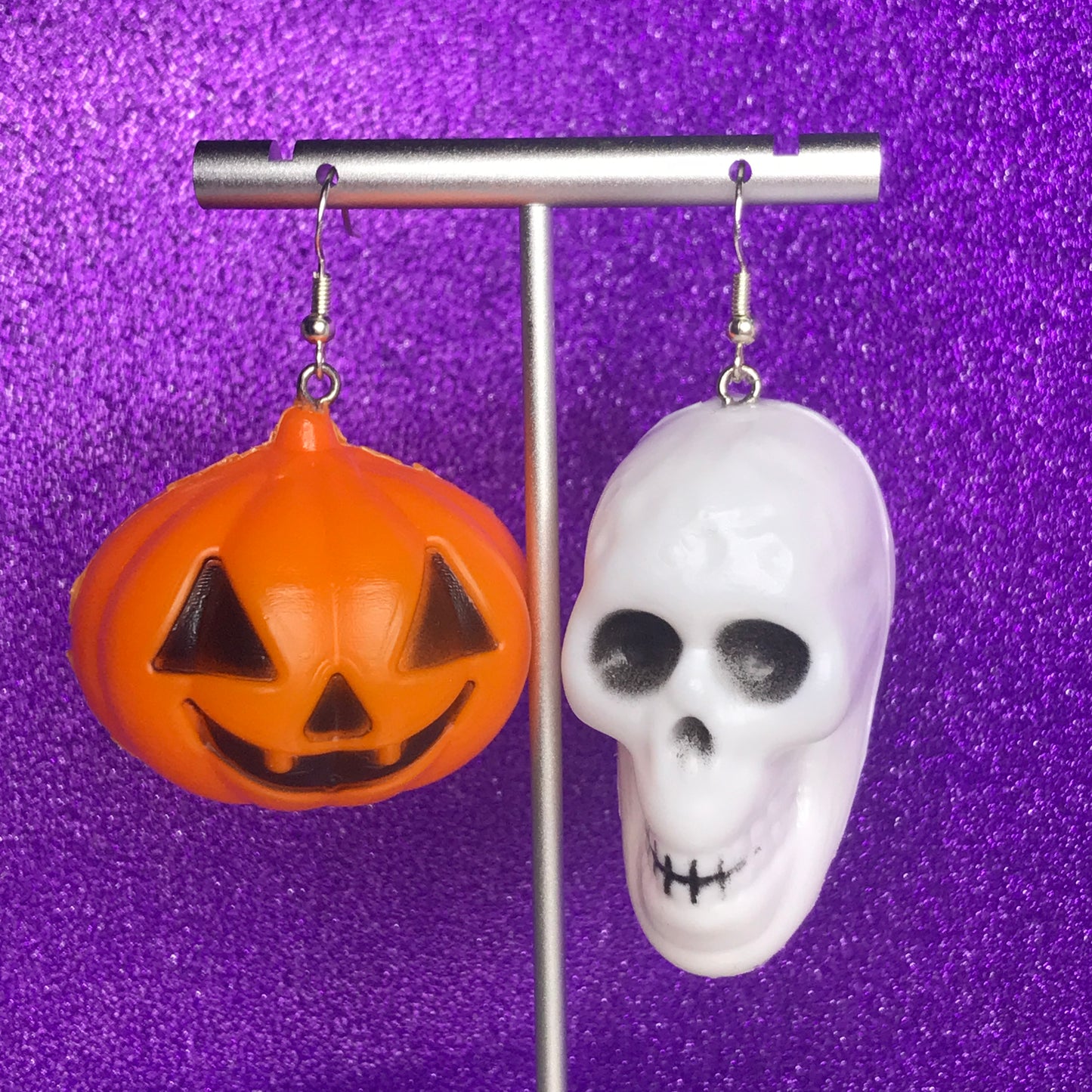 jack-o'-lantern and skull earrings