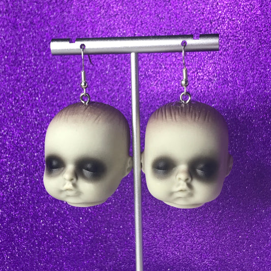 creepy baby doll head earrings