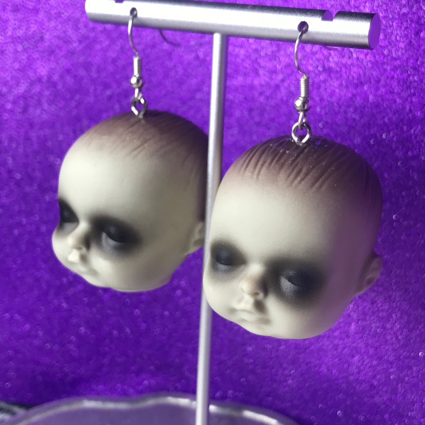 creepy baby doll head earrings