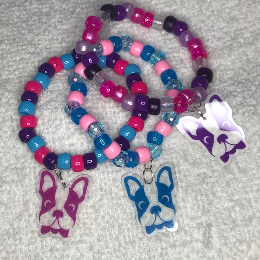 clear boston terrier kandi bracelets - set of 3