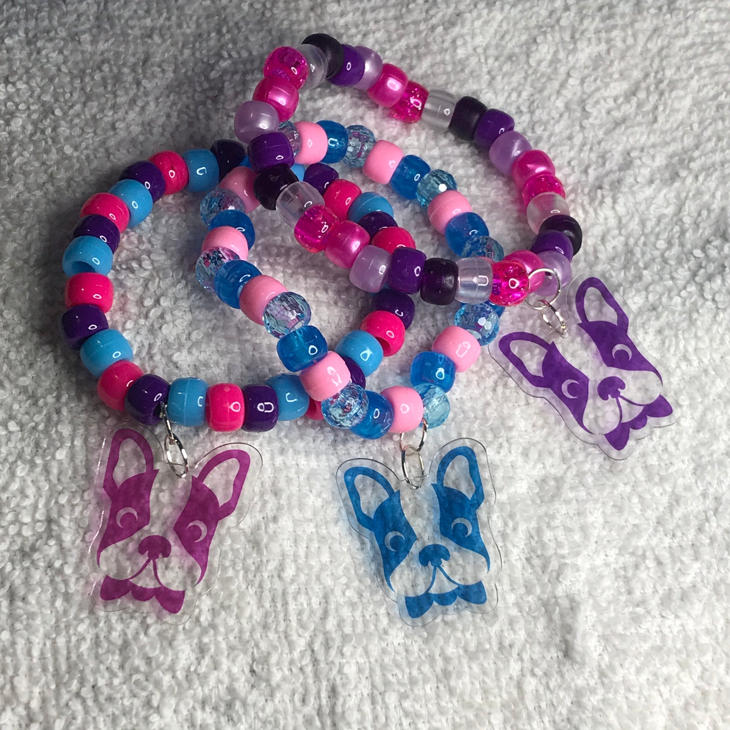 clear boston terrier kandi bracelets - set of 3