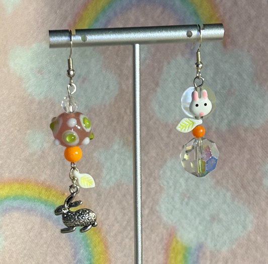 vibrant orange spring bunny earrings