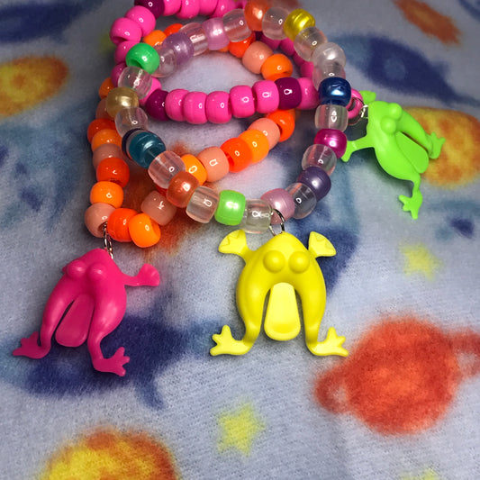 colorful neon frog kandi bracelets - set of 3