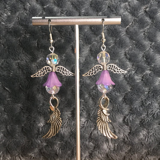 flower petal charm angel earrings