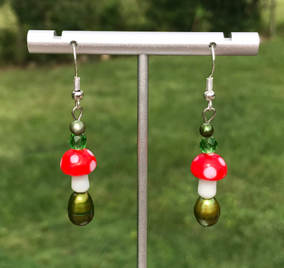 green mushroom/ladybug earrings