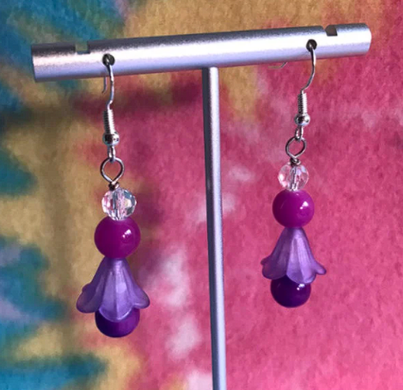 purple or yellow/red flower petal earrings