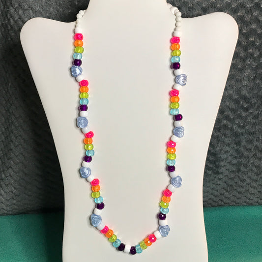 rainbow blue heart kandi necklace