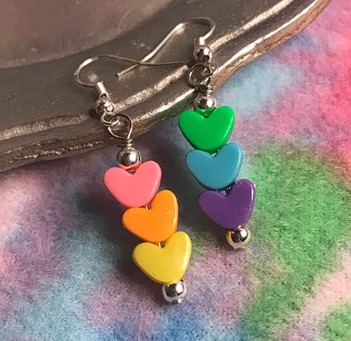 rainbow kandi heart earrings