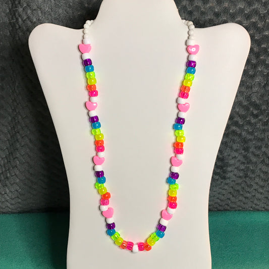 rainbow pink heart kandi necklace