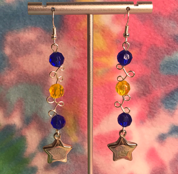 long coiled wire star earrings