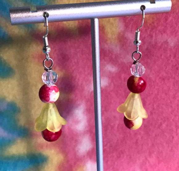 purple or yellow/red flower petal earrings